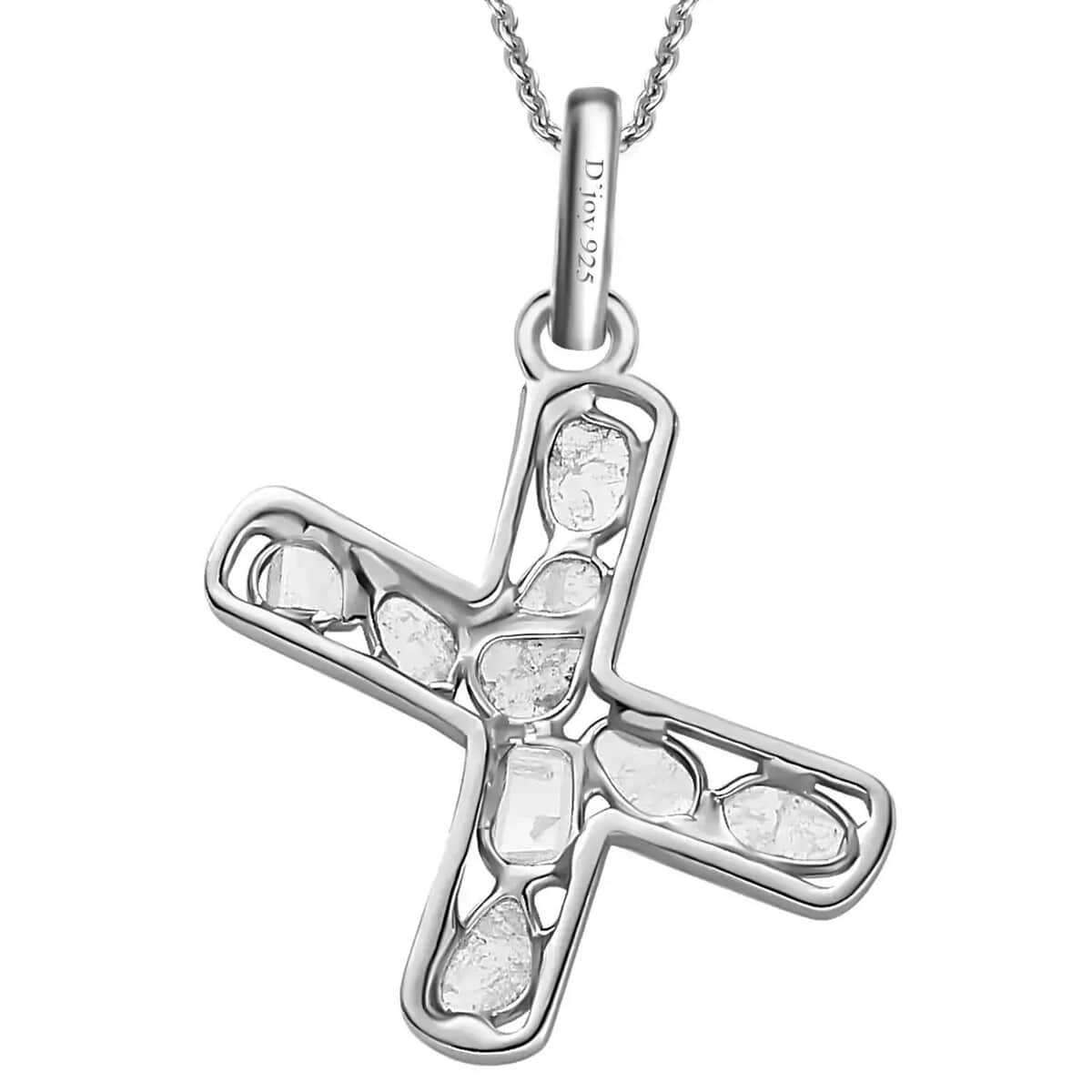 Natural Uncut Polki Diamond Initial X Pendant Necklace (20 Inches) in Platinum Over Sterling Silver image number 7
