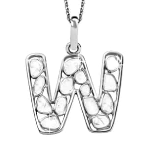Natural Uncut Polki Diamond Initial W Pendant Necklace (20 Inches) in Platinum Over Sterling Silver