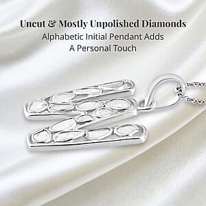 Natural Uncut Polki Diamond 0.50 ctw Initial W Pendant Necklace in Platinum Over Sterling Silver 20 Inches