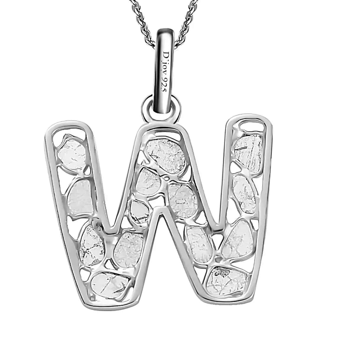 Natural Uncut Polki Diamond Initial W Pendant Necklace (20 Inches) in Platinum Over Sterling Silver image number 7