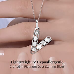 Natural Uncut Polki Diamond 0.50 ctw Initial V Pendant Necklace in Platinum Over Sterling Silver 20 Inches