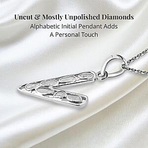 Natural Uncut Polki Diamond 0.50 ctw Initial V Pendant Necklace in Platinum Over Sterling Silver 20 Inches