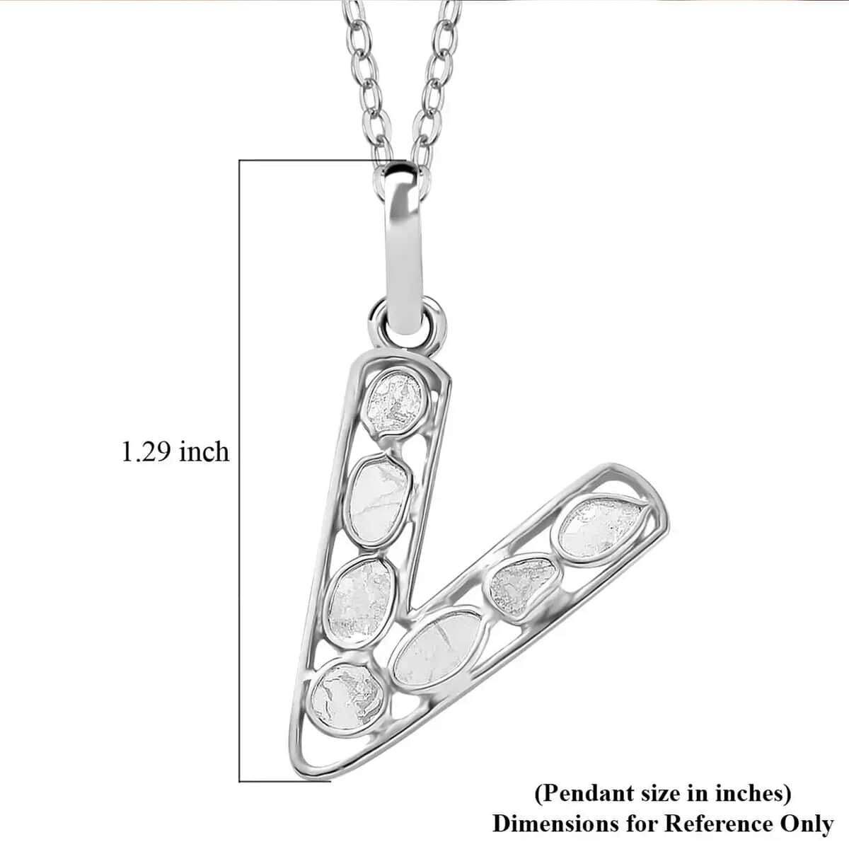 Artisan Crafted Polki Diamond Initial V Pendant Necklace (20 Inches) in Platinum Over Sterling Silver image number 5