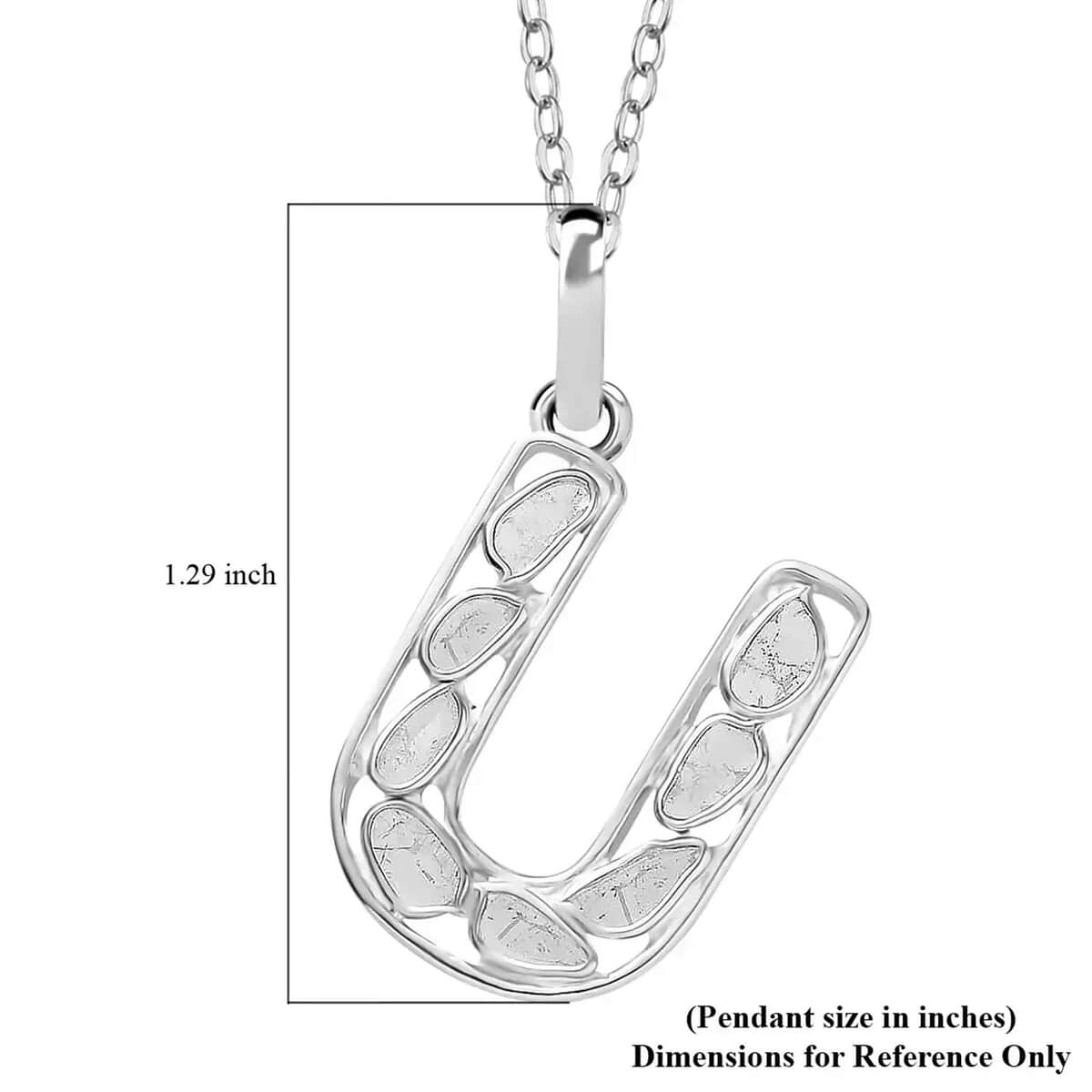 Natural Uncut Polki Diamond Initial U Pendant Necklace  in Platinum Over Sterling Silver 20 Inches 0.50 ctw image number 5