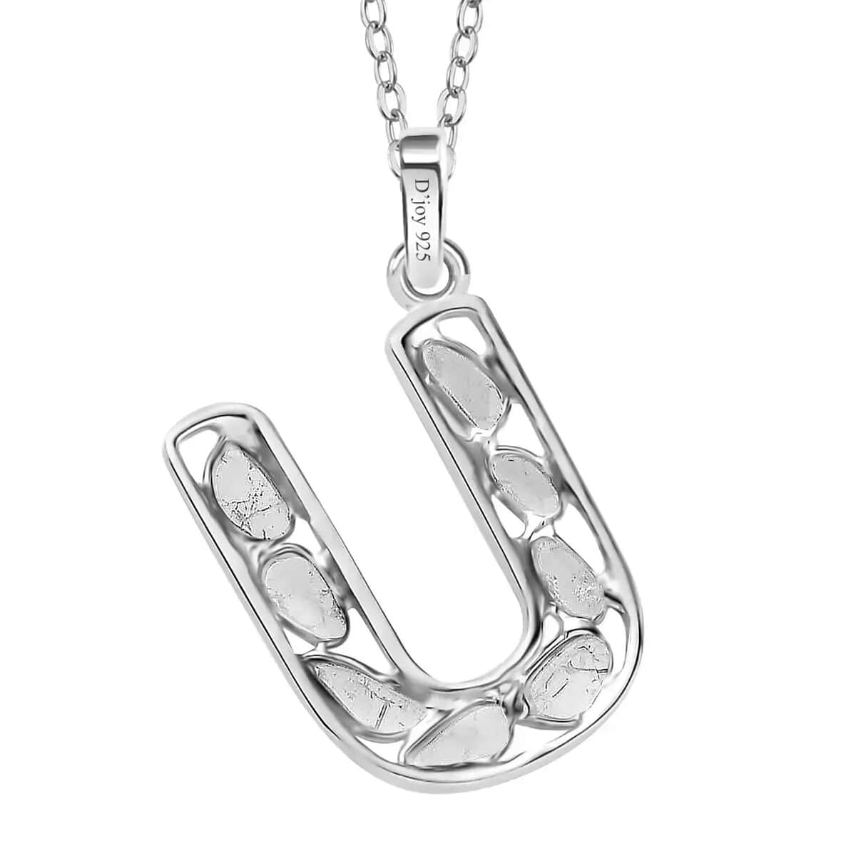 Natural Uncut Polki Diamond Initial U Pendant Necklace (20 Inches) in Platinum Over Sterling Silver image number 7