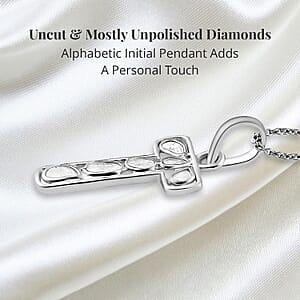 Natural Uncut Polki Diamond 0.50 ctw Initial T Pendant Necklace in Platinum Over Sterling Silver 20 Inches