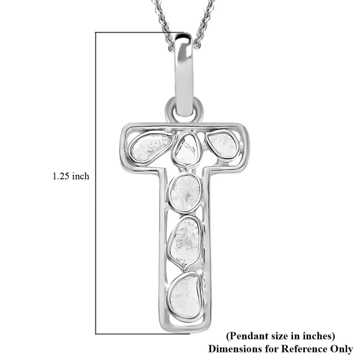 Artisan Crafted Polki Diamond Initial T Pendant Necklace (20 Inches) in Platinum Over Sterling Silver image number 5