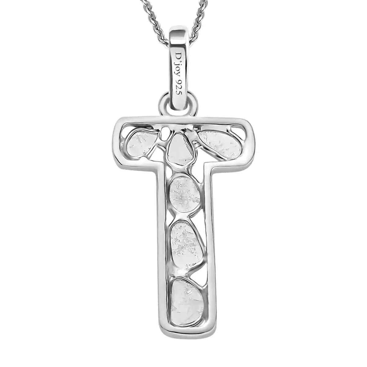 Natural Uncut Polki Diamond Initial T Pendant Necklace (20 Inches) in Platinum Over Sterling Silver image number 7