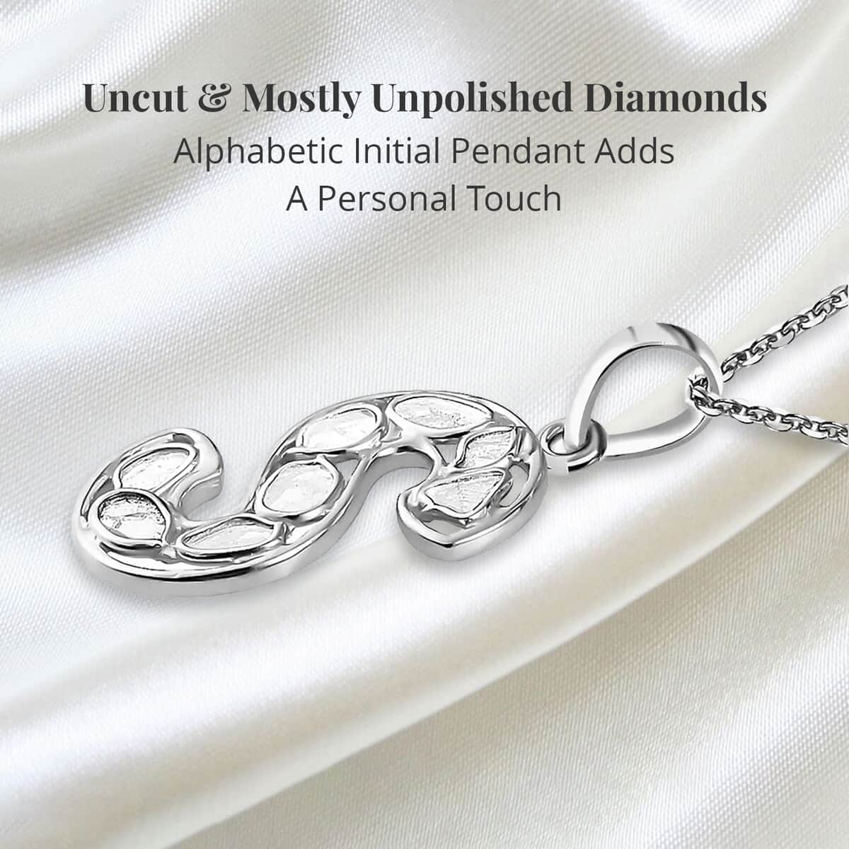 Artisan Crafted Polki Diamond Pendant Necklace, Initial S Pendant Necklace, 20 Inch Necklace in Platinum Over Sterling Silver, Polki Diamond Jewelry 0.50 ctw image number 3