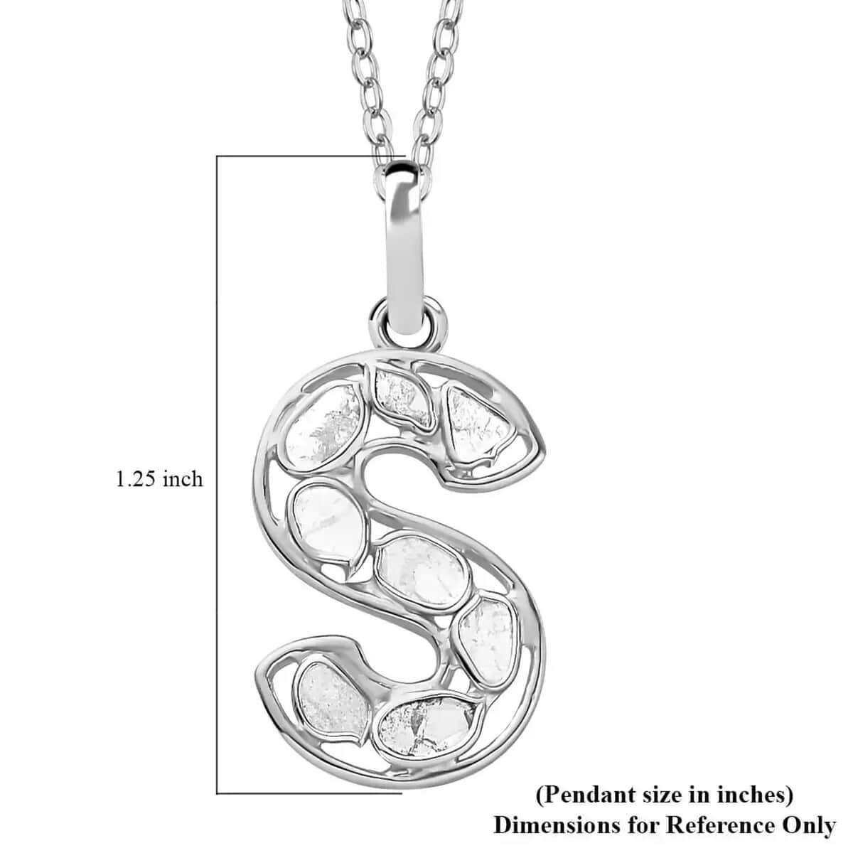 Artisan Crafted Polki Diamond Pendant Necklace, Initial S Pendant Necklace, 20 Inch Necklace in Platinum Over Sterling Silver, Polki Diamond Jewelry 0.50 ctw image number 5