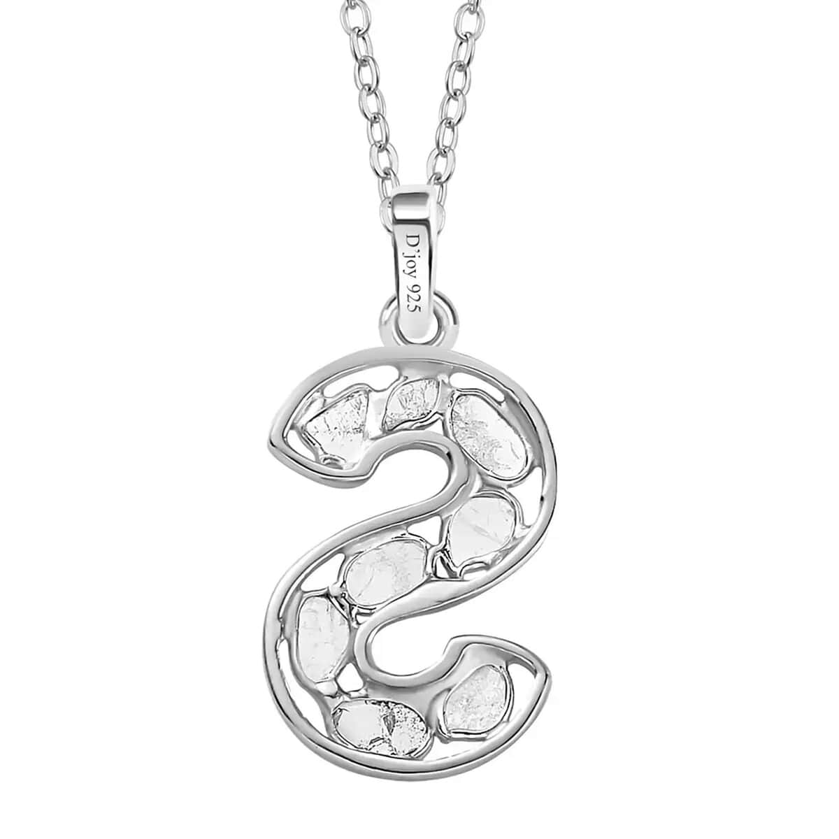 Natural Uncut Polki Diamond 0.50 ctw Initial S Pendant Necklace in Platinum Over Sterling Silver 20 Inches image number 7