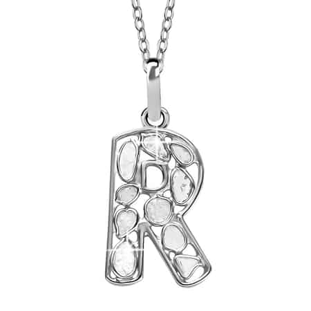 Artisan Crafted Polki Diamond Initial R Pendant Necklace (20 Inches) in Platinum Over Sterling Silver image number 0
