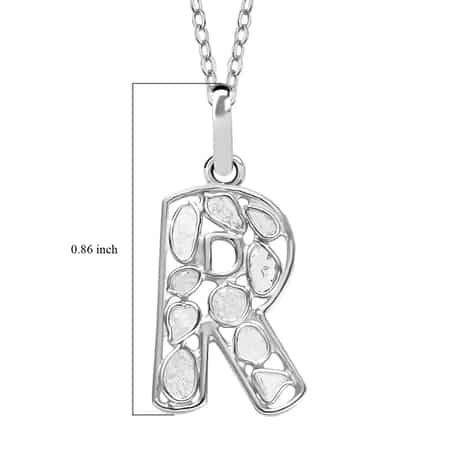 Artisan Crafted Polki Diamond Initial R Pendant Necklace (20 Inches) in Platinum Over Sterling Silver image number 5