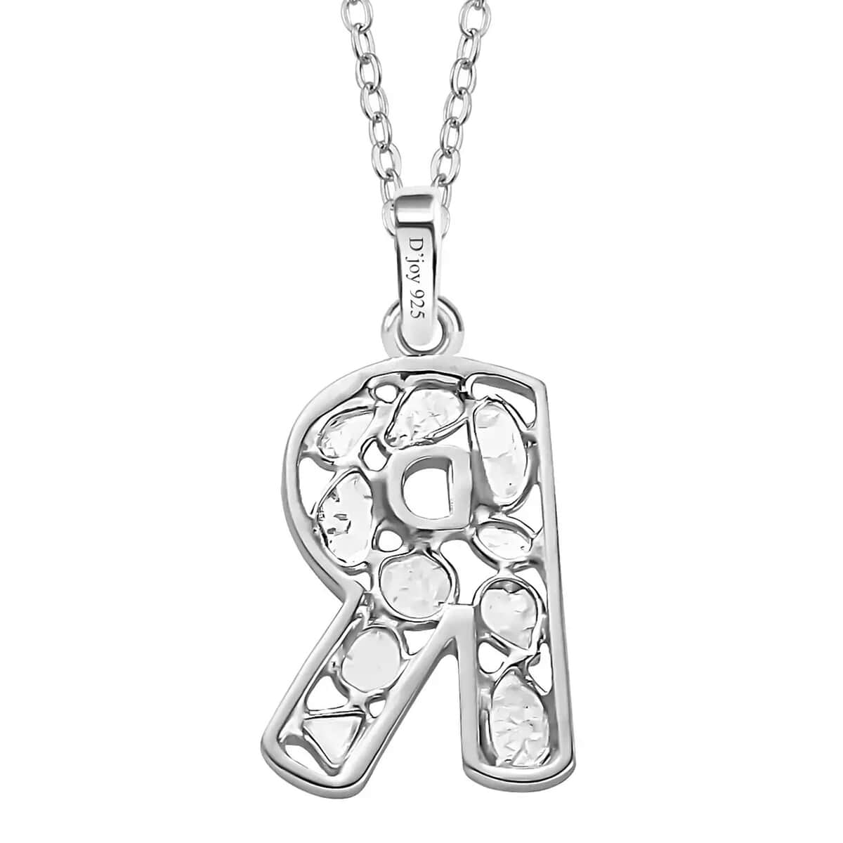 Natural Uncut Polki Diamond Initial R Pendant Necklace (20 Inches) in Platinum Over Sterling Silver image number 7