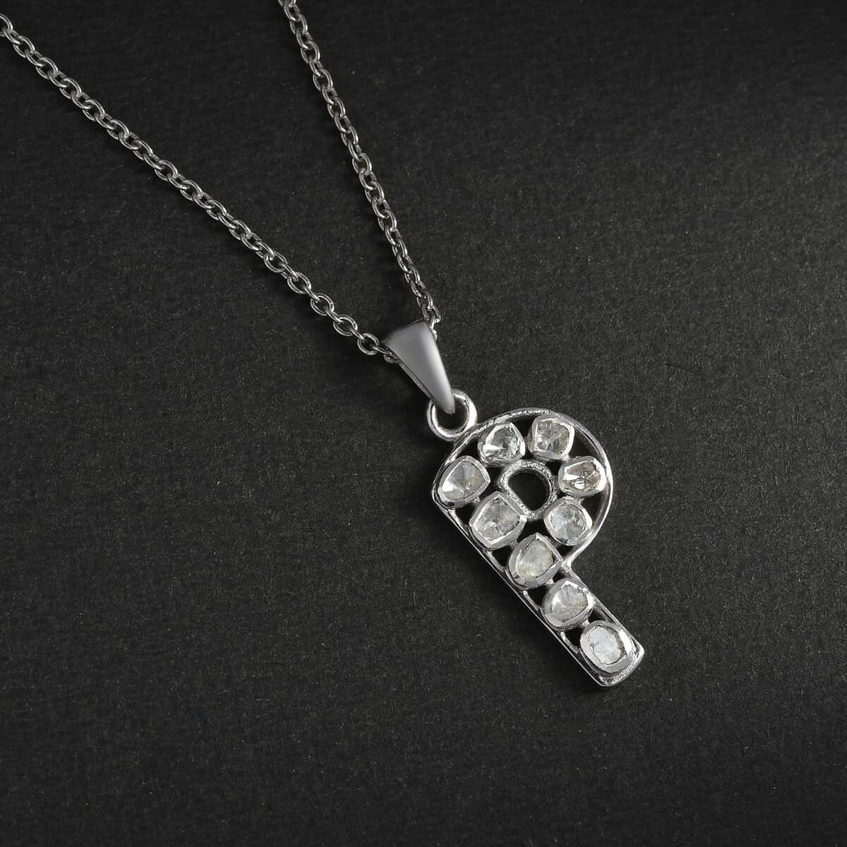 Natural Uncut Polki Diamond Initial P Pendant Necklace (20 Inches) in Platinum Over Sterling Silver image number 1