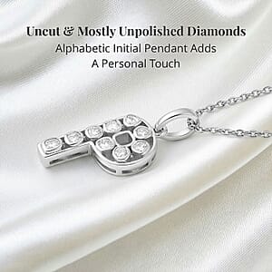 Natural Uncut Polki Diamond 0.50 ctw Initial P Pendant Necklace in Platinum Over Sterling Silver 20 Inches