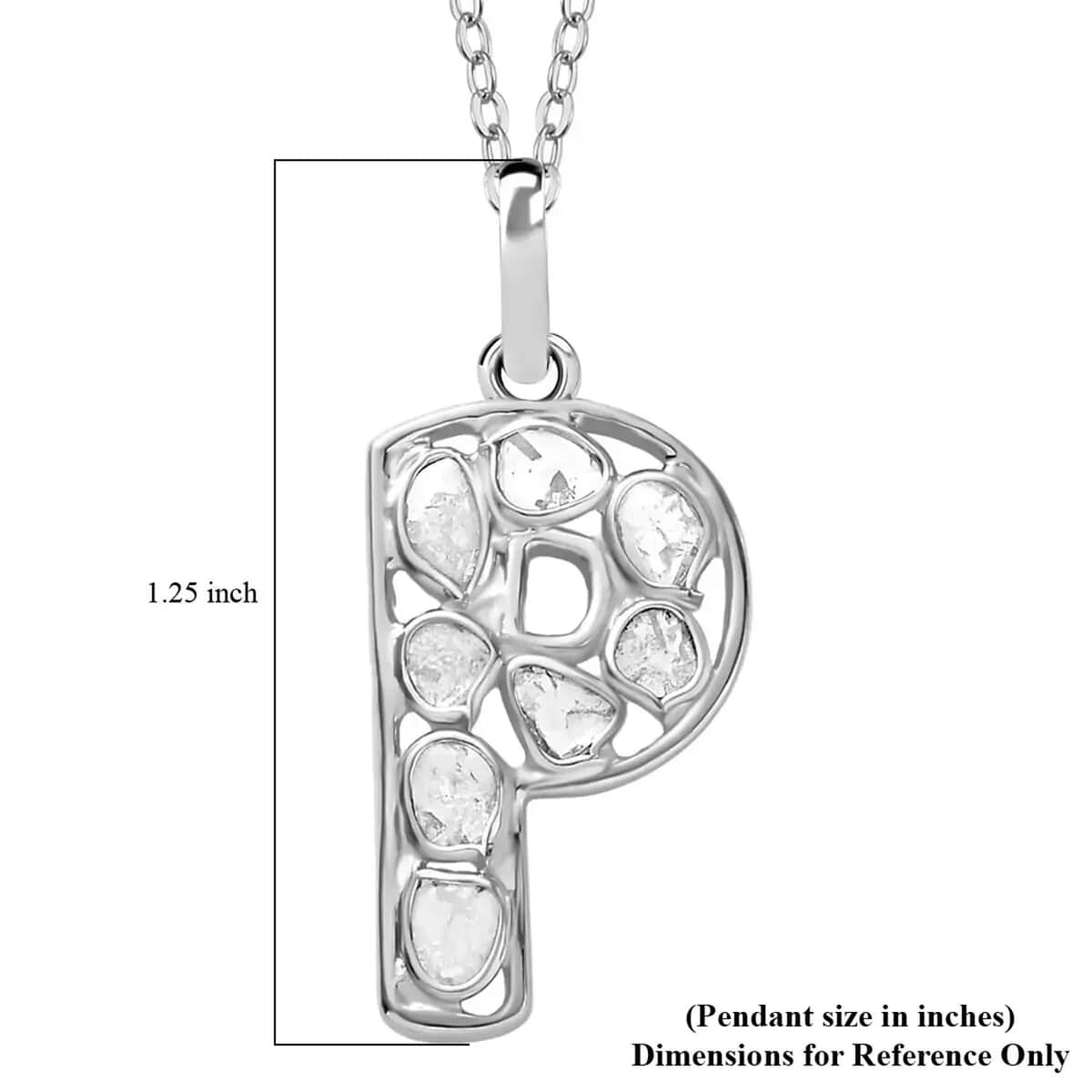 Natural Uncut Polki Diamond Initial P Pendant Necklace  in Platinum Over Sterling Silver 20 Inches 0.50 ctw image number 5