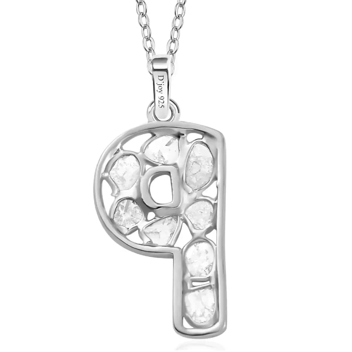 Natural Uncut Polki Diamond Initial P Pendant Necklace  in Platinum Over Sterling Silver 20 Inches 0.50 ctw image number 7
