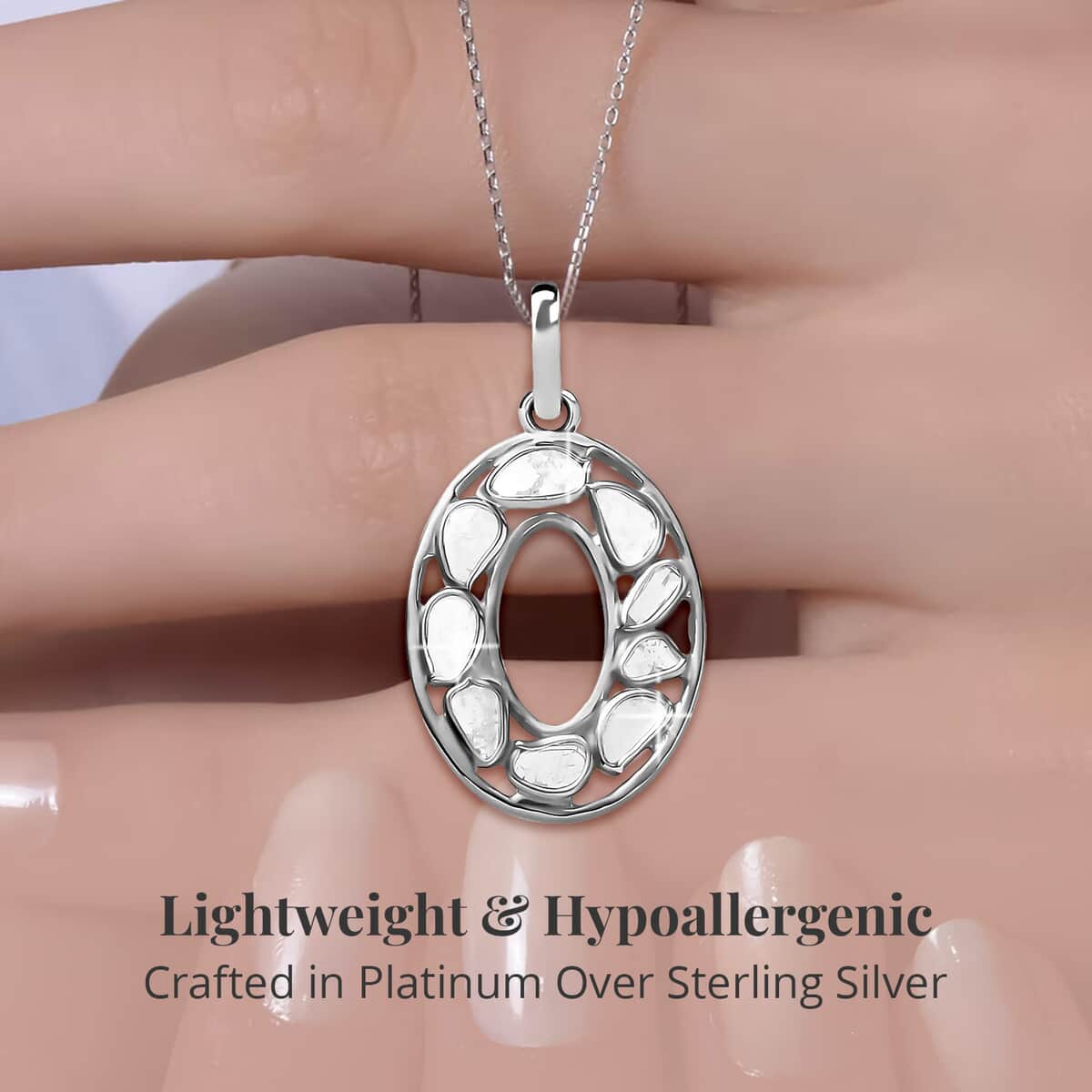 Artisan Crafted Polki Diamond Initial O Pendant Necklace (20 Inches) in Platinum Over Sterling Silver image number 2