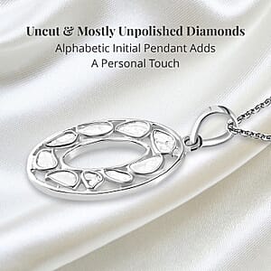 Natural Uncut Polki Diamond 0.50 ctw Initial O Pendant Necklace in Platinum Over Sterling Silver 20 Inches