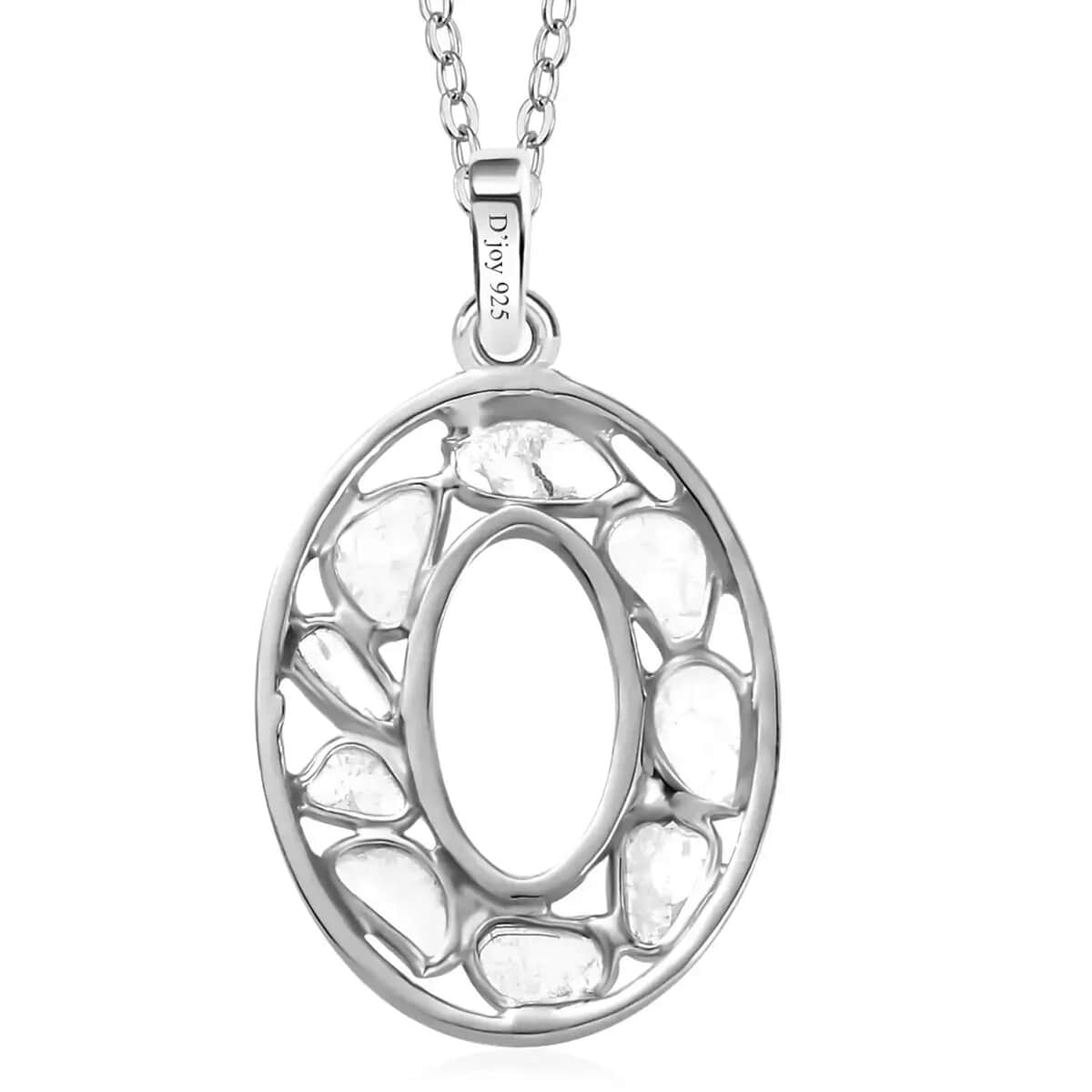 Natural Uncut Polki Diamond 0.50 ctw Initial O Pendant Necklace in Platinum Over Sterling Silver 20 Inches image number 7