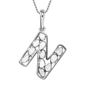 Natural Uncut Polki Diamond Initial N Pendant Necklace  in Platinum Over Sterling Silver 20 Inches 0.50 ctw