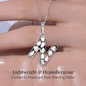 Natural Uncut Polki Diamond 0.50 ctw Initial N Pendant Necklace in Platinum Over Sterling Silver 20 Inches
