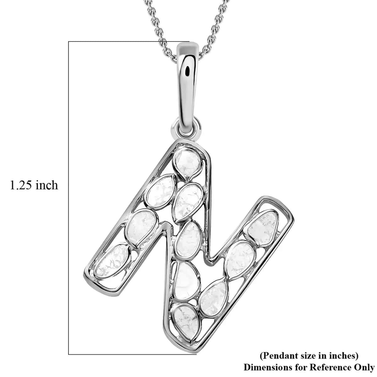 Artisan Crafted Polki Diamond Initial N Pendant Necklace (20 Inches) in Platinum Over Sterling Silver image number 5