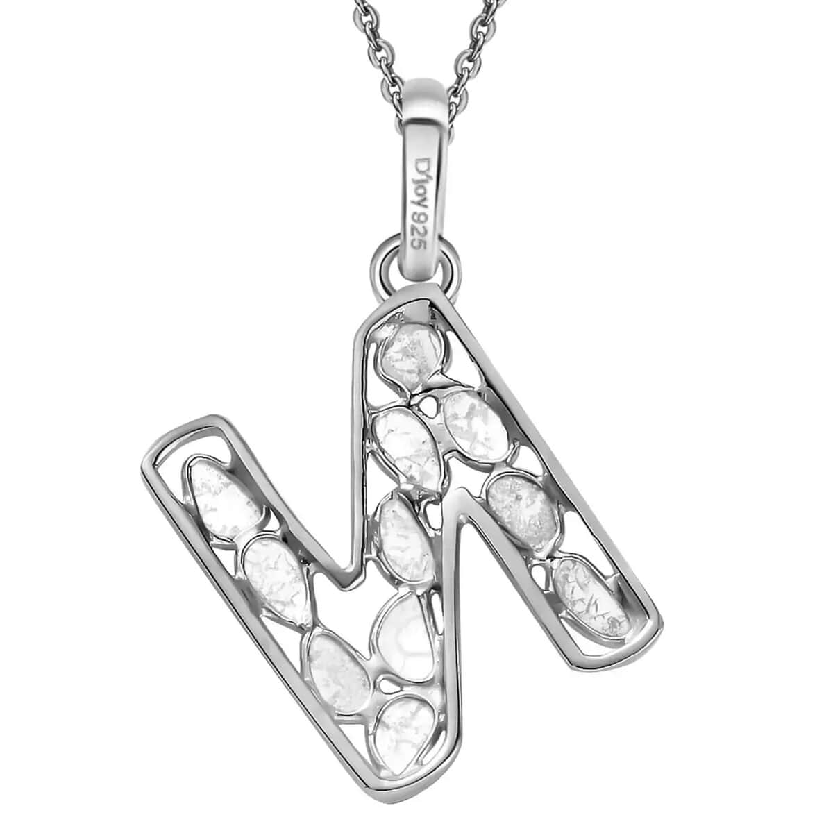 Natural Uncut Polki Diamond Initial N Pendant Necklace  in Platinum Over Sterling Silver 20 Inches 0.50 ctw image number 7