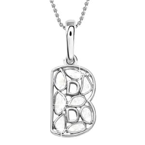 Natural Uncut Polki Diamond Initial B Pendant Necklace (20 Inches) in Platinum Over Sterling Silver