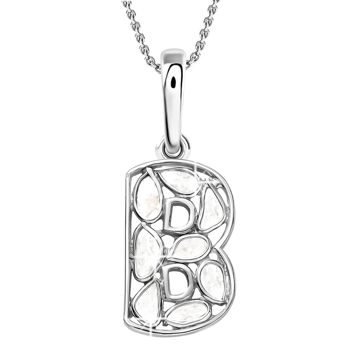 Artisan Crafted Polki Diamond Initial B Pendant Necklace (20 Inches) in Platinum Over Sterling Silver image number 0