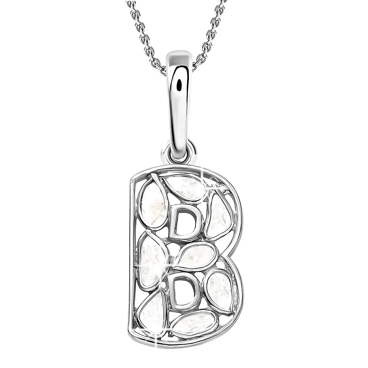 Artisan Crafted Polki Diamond Initial B Pendant Necklace (20 Inches) in Platinum Over Sterling Silver image number 0