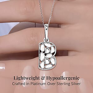 Natural Uncut Polki Diamond Initial B Pendant Necklace  in Platinum Over Sterling Silver 20 Inches 0.50 ctw
