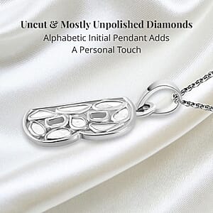 Natural Uncut Polki Diamond Initial B Pendant Necklace  in Platinum Over Sterling Silver 20 Inches 0.50 ctw