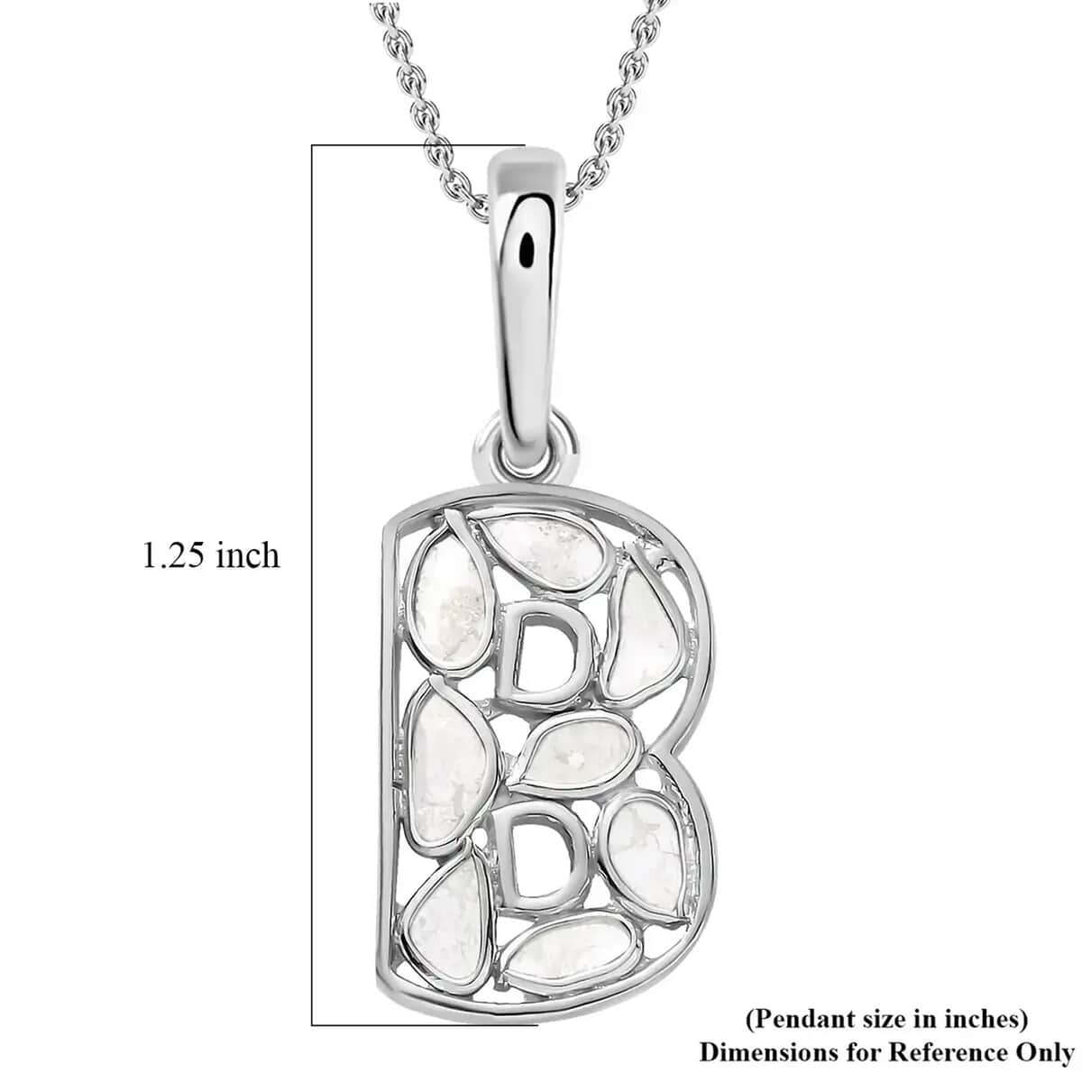 Artisan Crafted Polki Diamond Initial B Pendant Necklace (20 Inches) in Platinum Over Sterling Silver image number 5