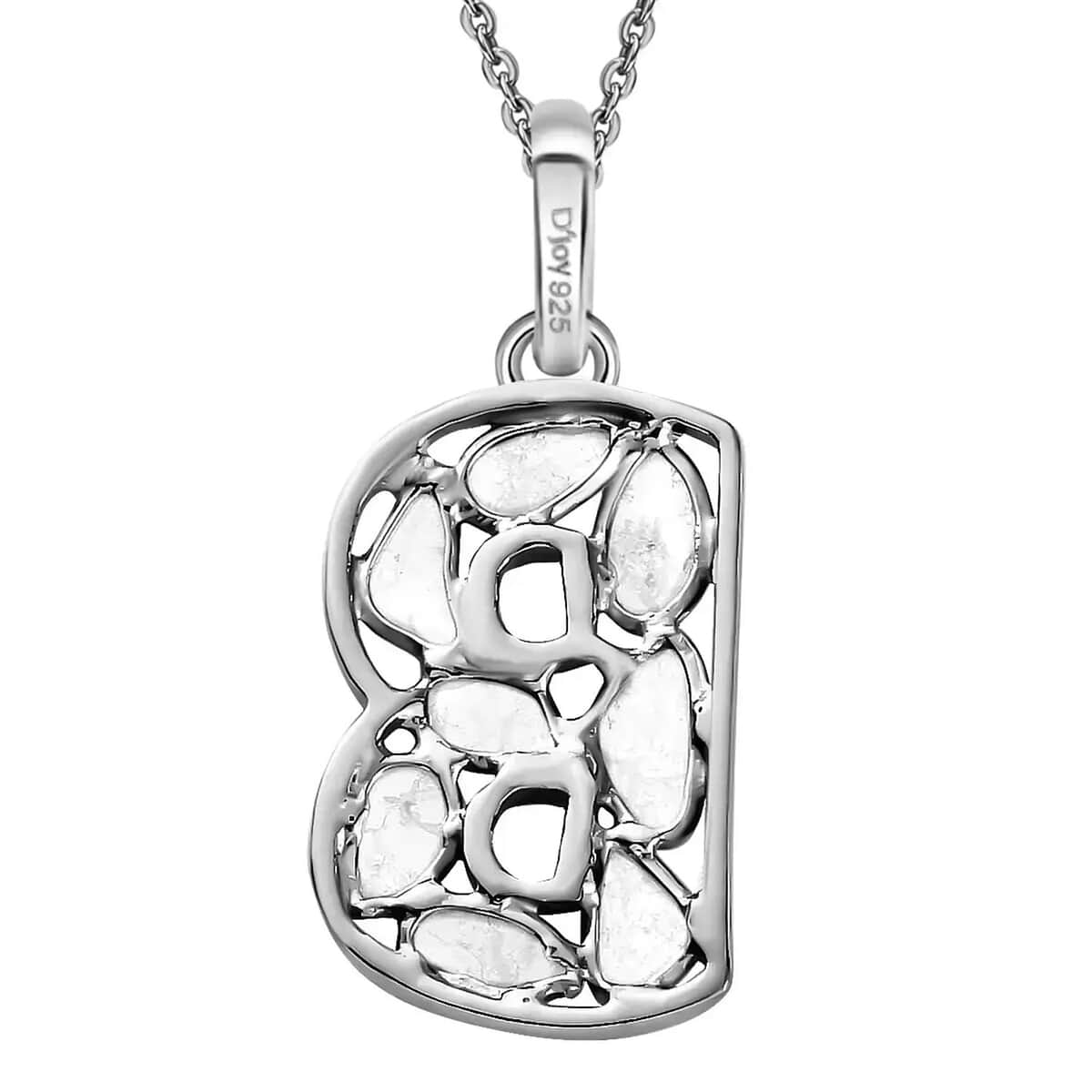 Natural Uncut Polki Diamond Initial B Pendant Necklace (20 Inches) in Platinum Over Sterling Silver image number 7