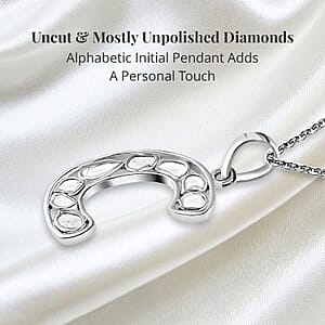 Natural Uncut Polki Diamond Initial C Pendant Necklace  in Platinum Over Sterling Silver 20 Inches 0.50 ctw