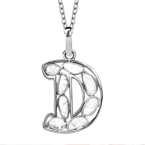 Natural Uncut Polki Diamond Initial D Pendant Necklace  in Platinum Over Sterling Silver 20 Inches 0.50 ctw