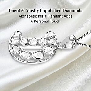 Natural Uncut Polki Diamond 0.50 ctw Initial D Pendant Necklace in Platinum Over Sterling Silver 20 Inches