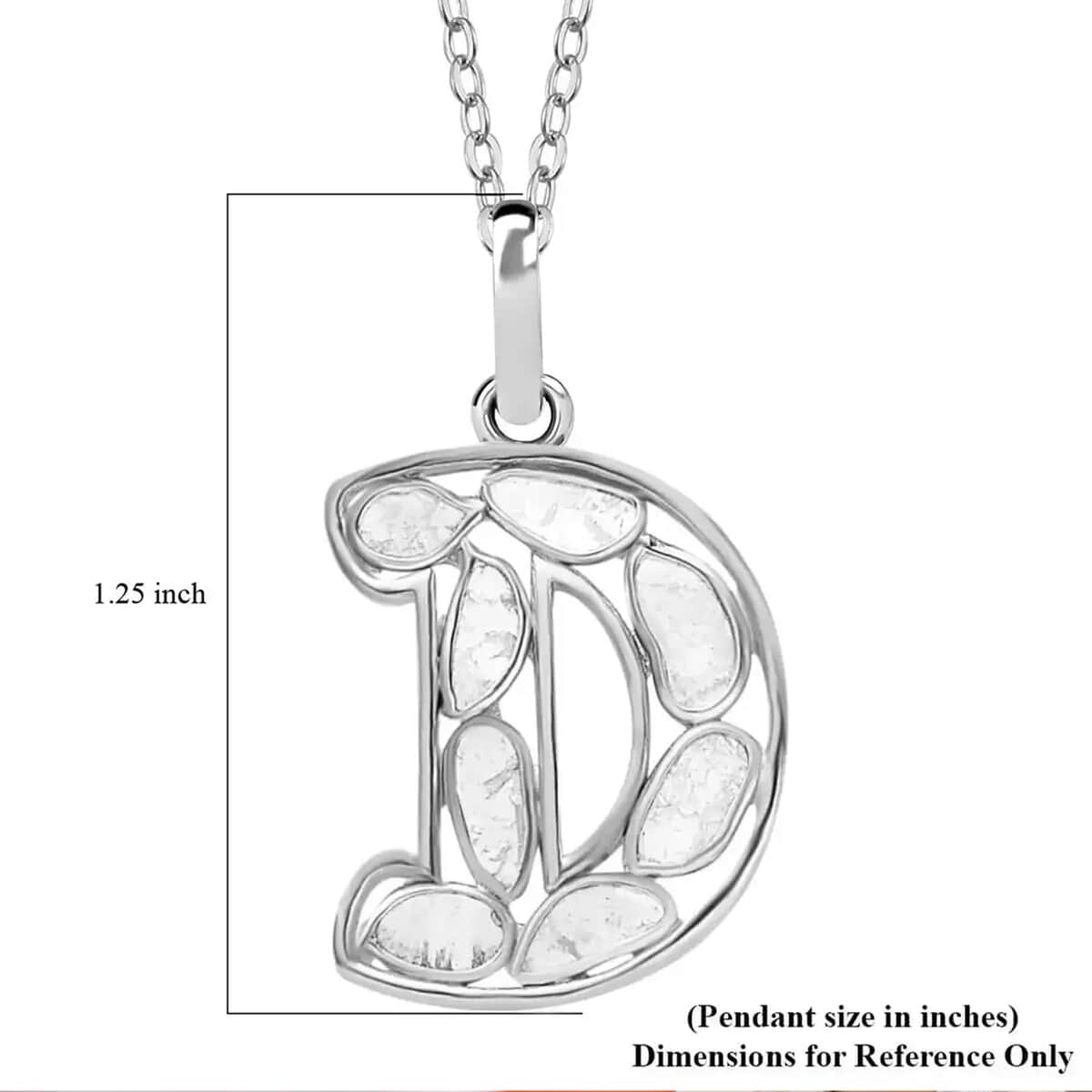Artisan Crafted Polki Diamond Initial D Pendant Necklace (20 Inches) in Platinum Over Sterling Silver image number 6