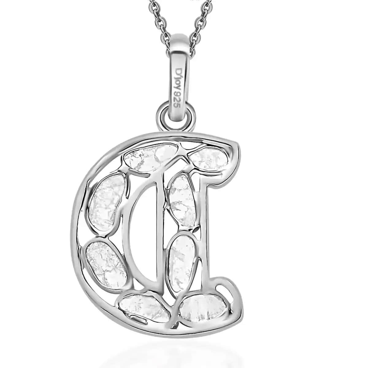 Artisan Crafted Polki Diamond Initial D Pendant Necklace (20 Inches) in Platinum Over Sterling Silver image number 7