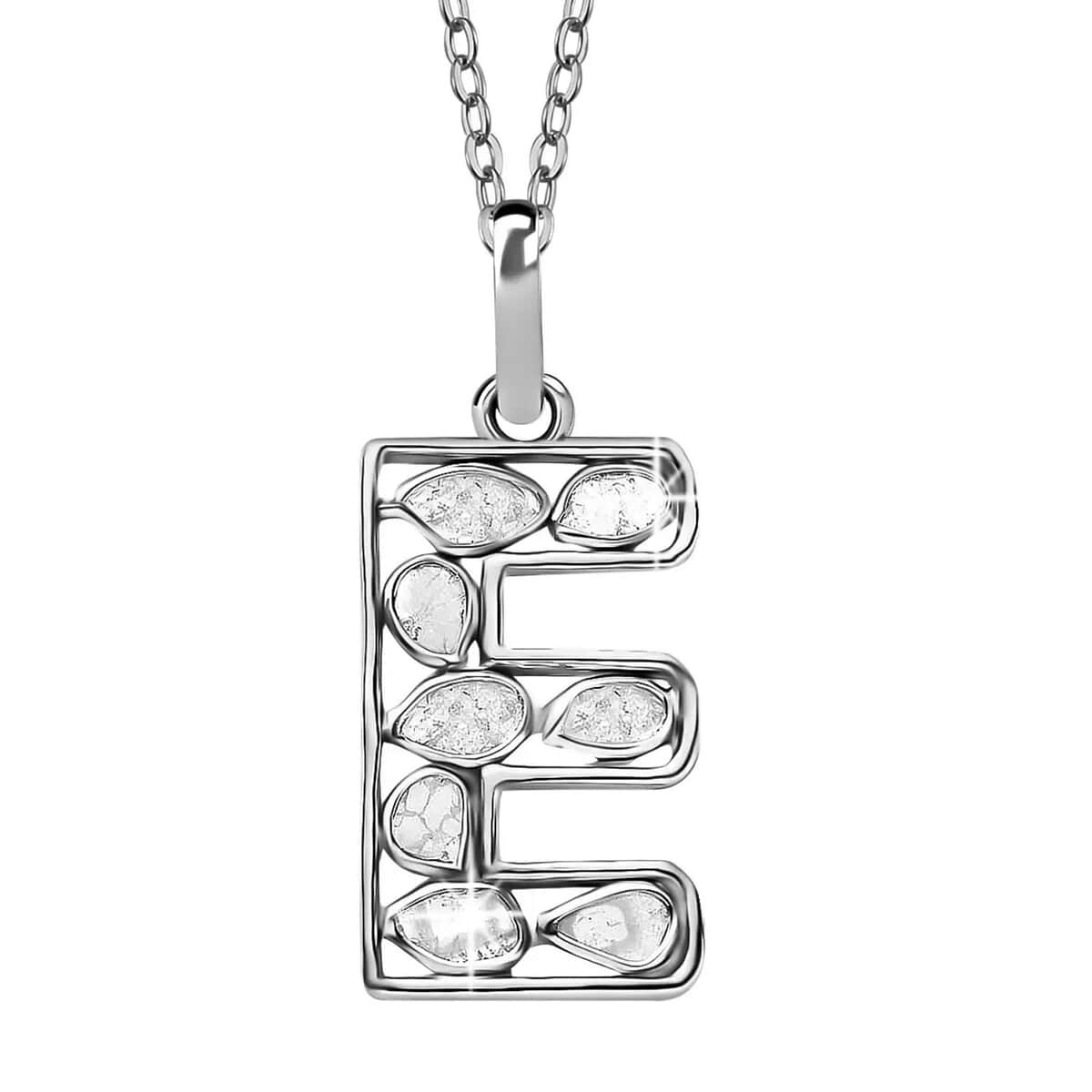Artisan Crafted Polki Diamond Initial E Pendant Necklace (20 Inches) in Platinum Over Sterling Silver 0.50 ctw image number 0