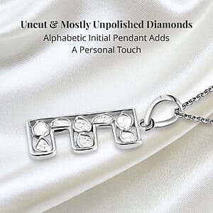 Natural Uncut Polki Diamond Initial E Pendant Necklace  in Platinum Over Sterling Silver 20 Inches 0.50 ctw