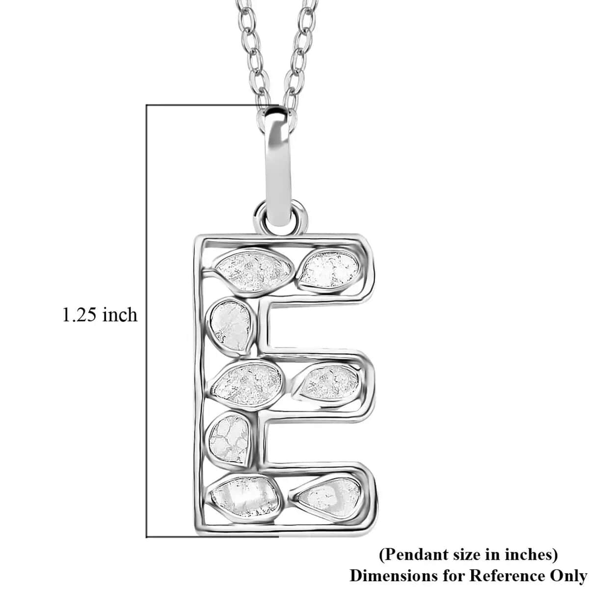Artisan Crafted Polki Diamond Initial E Pendant Necklace (20 Inches) in Platinum Over Sterling Silver 0.50 ctw image number 5