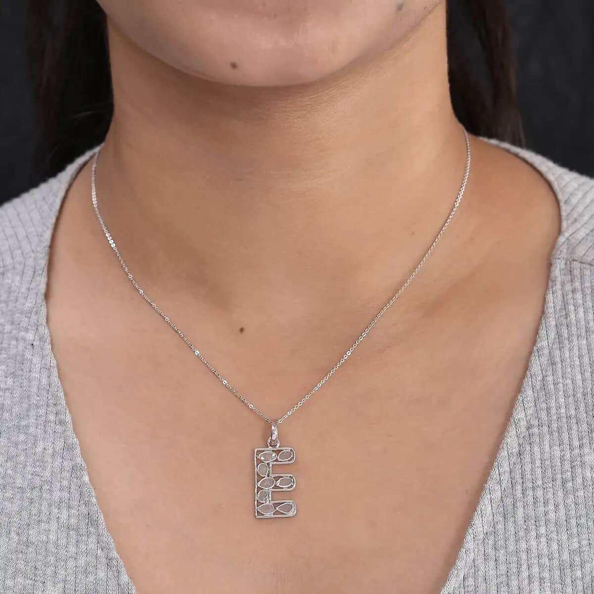 Artisan Crafted Polki Diamond Initial E Pendant Necklace (20 Inches) in Platinum Over Sterling Silver 0.50 ctw image number 6