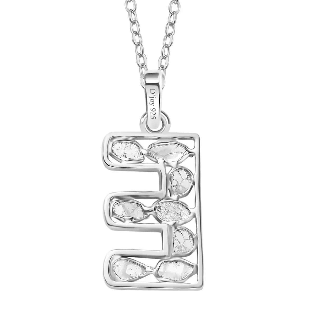 Natural Uncut Polki Diamond Initial E Pendant Necklace (20 Inches) in Platinum Over Sterling Silver image number 7