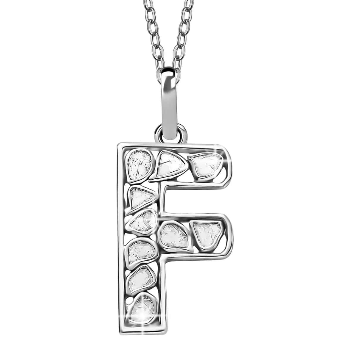 Natural Uncut Polki Diamond Initial F Pendant Necklace  in Platinum Over Sterling Silver 20 Inches 0.50 ctw image number 0