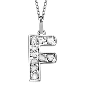 Natural Uncut Polki Diamond Initial F Pendant Necklace (20 Inches) in Platinum Over Sterling Silver