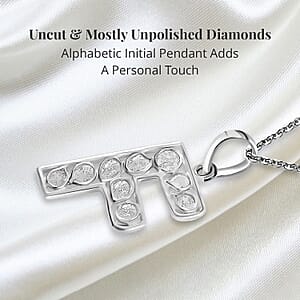 Natural Uncut Polki Diamond 0.50 ctw Initial F Pendant Necklace in Platinum Over Sterling Silver 20 Inches