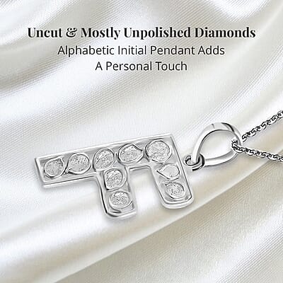 Natural Uncut Polki Diamond 0.50 ctw Initial F Pendant Necklace in Platinum Over Sterling Silver 20 Inches